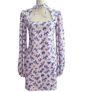 Boohoo lilac high neck butterfly bodycon mini dress